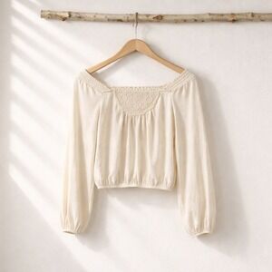 Hint Of Mint Cream Prairie Cottagecore Blouse Womens Small Peasant Top